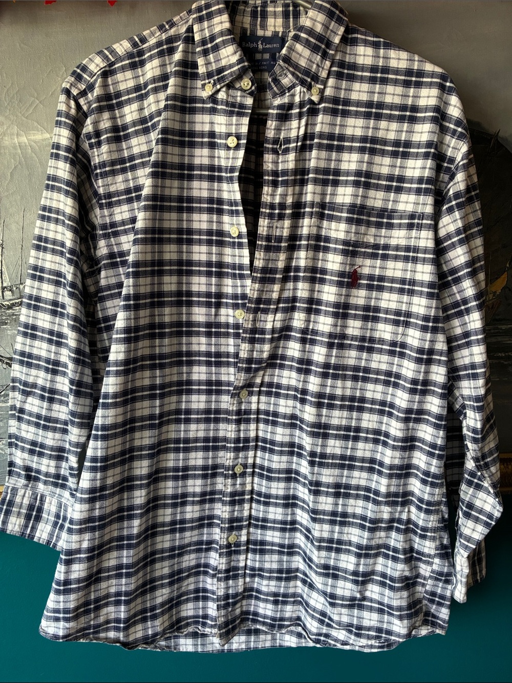 Vintage Ralph Lauren Navy and White Plaid Button-Down Shirt